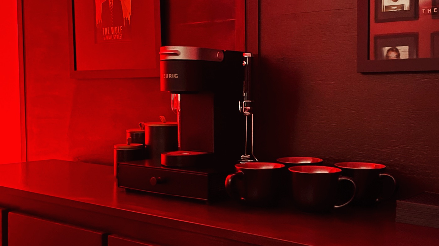 Studio details under red lighting